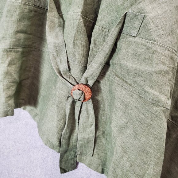 Mara Gibbucci Women Top Medium‎ Green Linen Tank Lagenlook Scoop Neck Tied Back - Picture 6 of 9